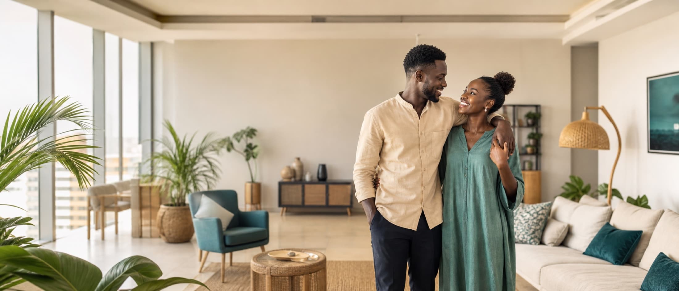 Un couple dans son nouveau logement à Dakar